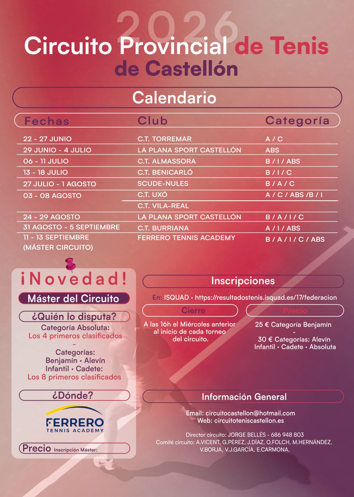Cartel Oficial Circuito de Tenis de Castellón 2026